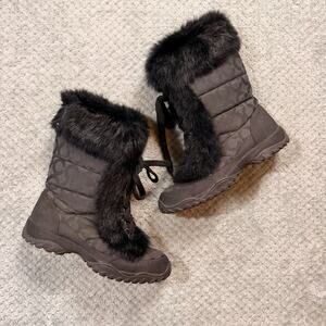 vintage y2k COACH monogram rabbit fur trim winter snow boot retro Jennie 7